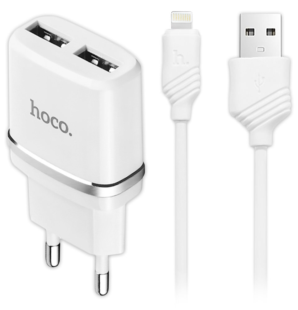 зарядное устройство Hoco C12 Smart dual USB charger 2.4A + Lightning cable  white по самой выгодной цене . Купить зарядное устройство Hoco C12 Smart  dual USB charger 2.4A + Lightning cable white