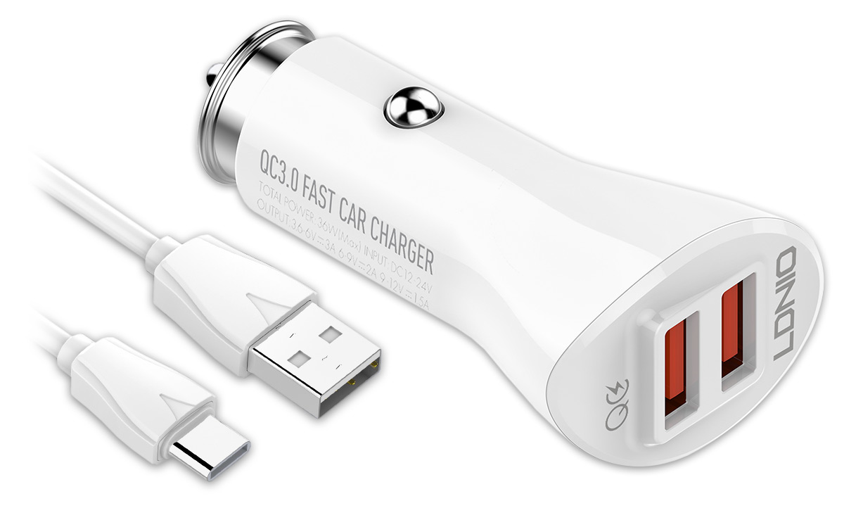 автомобильное зарядное устройство LDNIO C511Q 2USB QC3.0 + typeC cable  white по самой выгодной цене . Купить автомобильное зарядное устройство  LDNIO C511Q 2USB QC3.0 + typeC cable white с доставкой - интернет-магазин  ВОЛЬТА