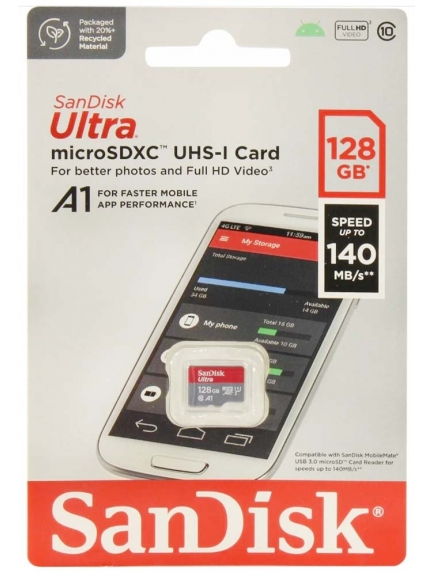 карта памяти SanDisk 128GB microSDXC Class 10 Ultra UHS-I A 1 (140 Mb/s) без адаптера