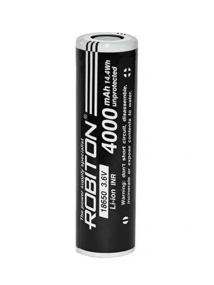 аккумулятор литиевый INR Robiton 18650 Li-Ion 4000mAh без защиты с плоским контактом