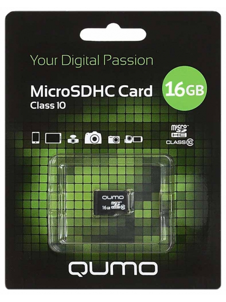 карта памяти QUMO 16Gb microSDHC Class 10 без адаптера 