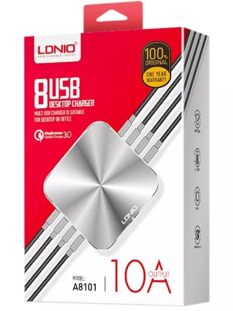 универсальное USB зарядное устройство LDNIO A8101 8USB silver white