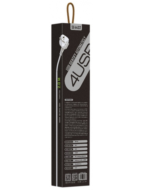 универсальный сетевой фильтр LDNIO SE4432 4USB*4 розетки 2м white