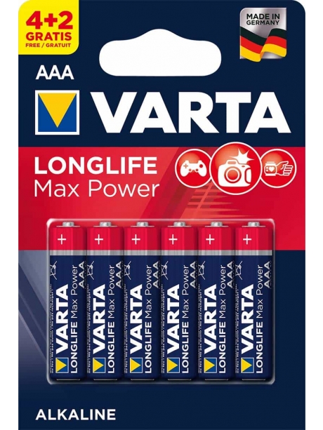 батарейки (6 шт.) Varta LR03/AAA LONGLIFE Max Power-4+2BL 