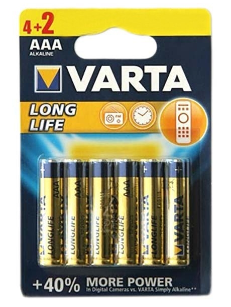 батарейки (6 шт.) Varta LR03/AAA LONGLIFE-4+2BL 