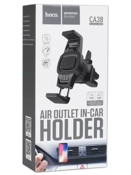 держатель Hoco CA38 Platinum sharp air outlet in-car holder black