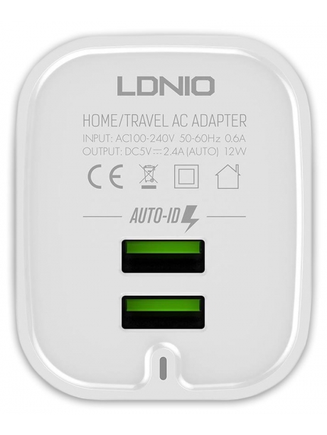 зарядное устройство LDNIO A201 2USB + кабель USB - micro USB white
