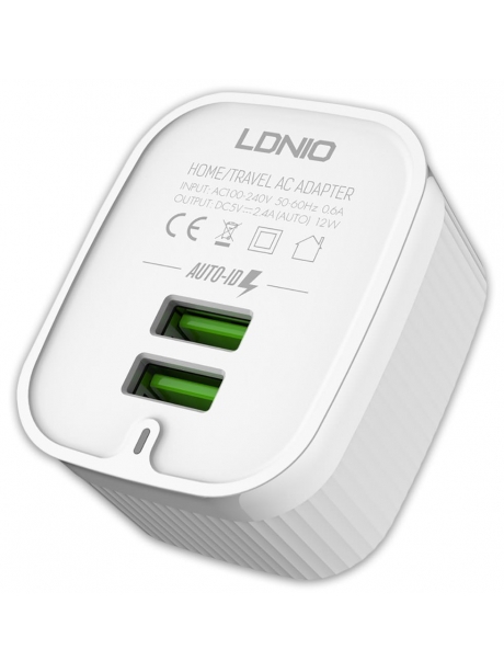 зарядное устройство LDNIO A201 2USB + кабель USB - micro USB white