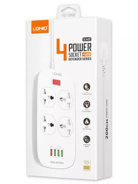 сетевой фильтр LDNIO SC4407 4USB*4 розетки 2м white