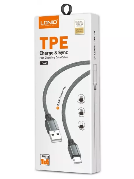 кабель передачи данных LDNIO LS441 Type-C cable 1м grey