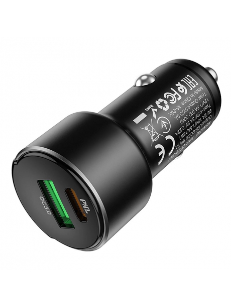 автомобильная зарядка c дисплеем Hoco Z42 Light road dual port digital display PD20W+QC3.0 car charger black