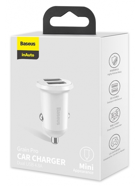 автомобильное зарядное устройство Baseus Grain Pro Car Charger (Dual USB 4.8A ) white