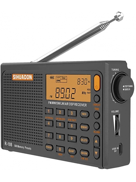всеволновый цифровой радиоприемник SIHUADON R-108 grey