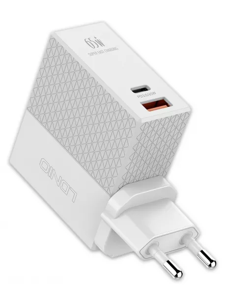быстрое зарядное устройство LDNIO A2620C 65W PD + QC3.0 + кабель Type-C - Type-C white