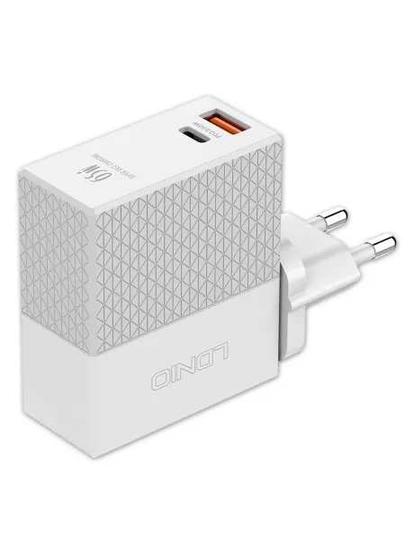 быстрое зарядное устройство LDNIO A2620C 65W PD + QC3.0 + кабель Type-C - Type-C white