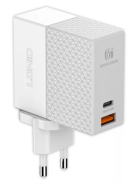 быстрое зарядное устройство LDNIO A2620C 65W PD + QC3.0 + кабель Type-C - Type-C white