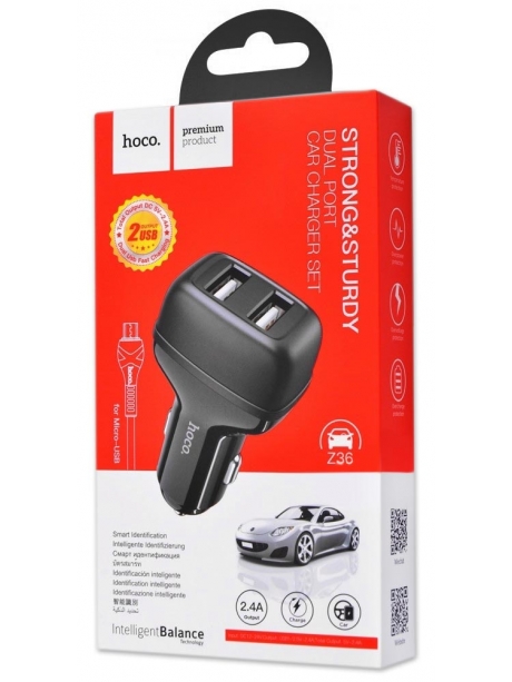 автомобильное зарядное устройство Hoco Z36 Leader 2USB 2.4A + micro cable black