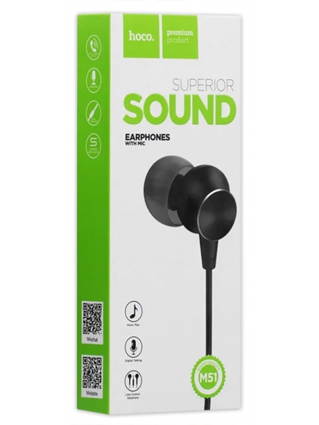 наушники с микрофоном для телефона Hoco M51 Proper sound universal earphones with mic black