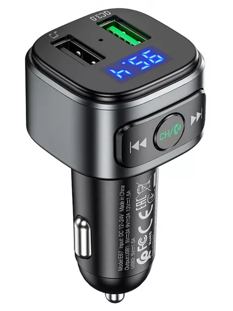 FM трансмитер с bluetooth Hoco E67 Fighter QC3.0 car BT FM transmitter black