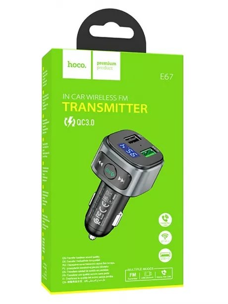 FM трансмитер с bluetooth Hoco E67 Fighter QC3.0 car BT FM transmitter black