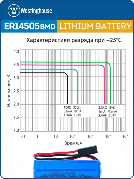 батарейки 3.6 В с коннектором Dupont 2,54 (BLS-2) Westinghouse ER 14505BMD1 (AA) connector 3шт. 