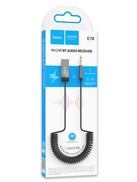 bluetooth аудиоадаптер для автомагнитолы Hoco E78 Benefit car AUX BT receiver with cable metal gray