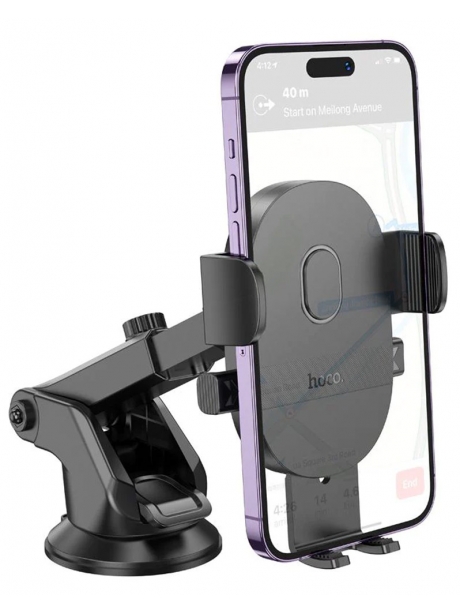 держатель для телефона на торпеду со штангой Hoco H19 Mighty one-button car holder (center console) black