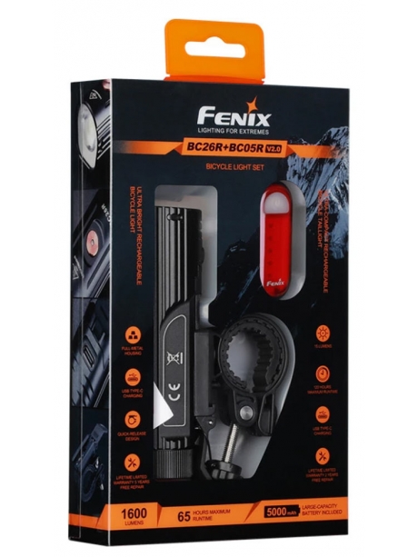 велофара + задний красный фонарь Fenix BC26R+BC05R V2.0 