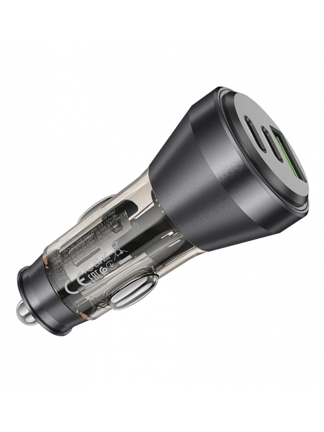 зарядка для телефона в машину Hoco NZ12D Lucky PD60W(2C1A) car charger transparent black