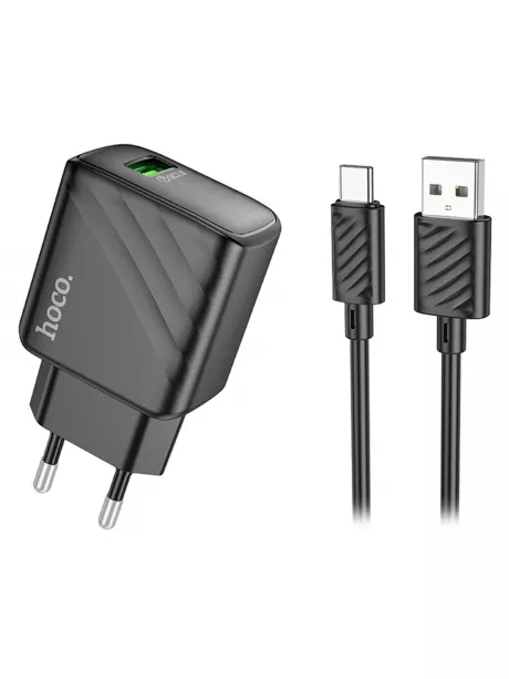 быстрое зарядное устройство с кабелем Hoco CS21A Rich single port QC3.0 charger set(Type-C) black