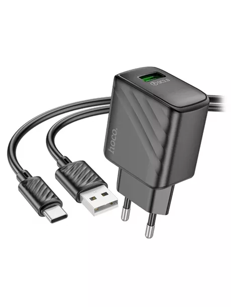 быстрое зарядное устройство с кабелем Hoco CS21A Rich single port QC3.0 charger set(Type-C) black