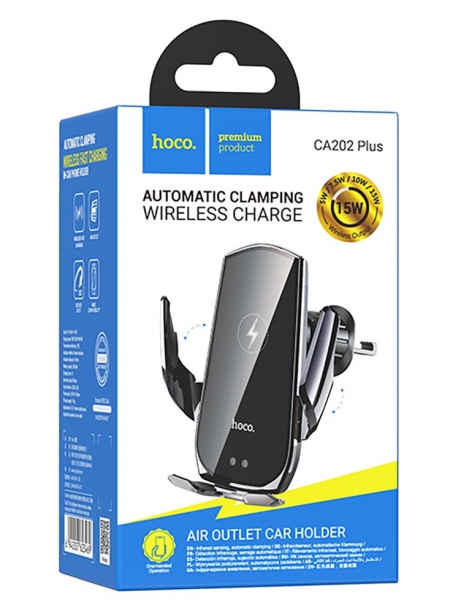 держатель для смартфона с беспроводной зарядкой Hoco CA202 Plus Enlightener infrared induction wireless charging holde black/metal gray