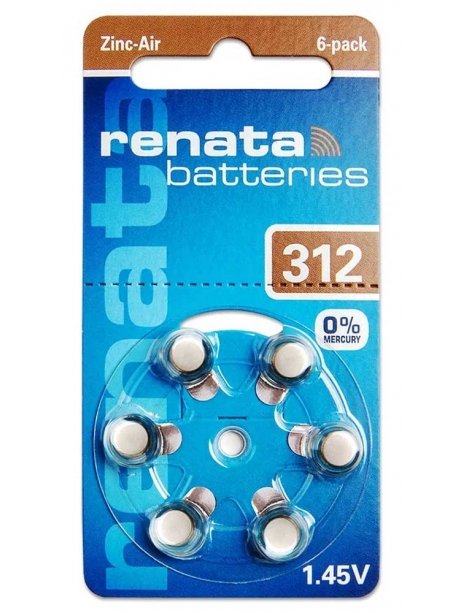батарейки для слуховых аппаратов (6 шт.) Renata ZA312/PR41-6BL 