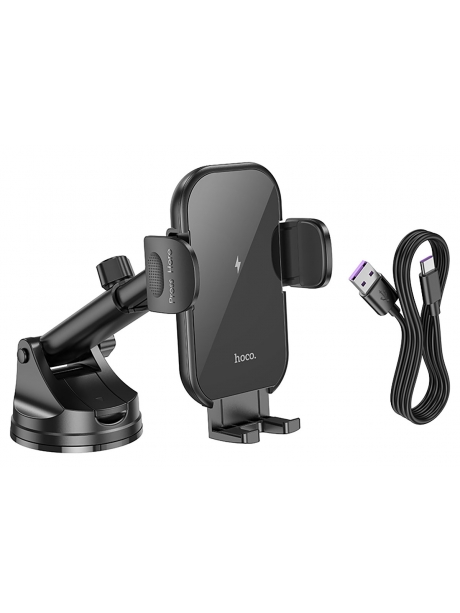держатель на присоске с беспроводной зарядкой Qi Hoco HW5 Journey wireless fast charging car holder(center console) black
