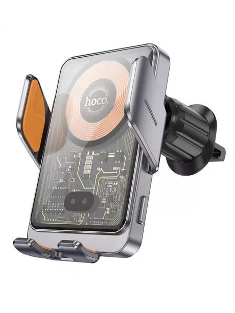 держатель Hoco HW7 Transparent Discovery Edition wireless fast charging car hold metal gray